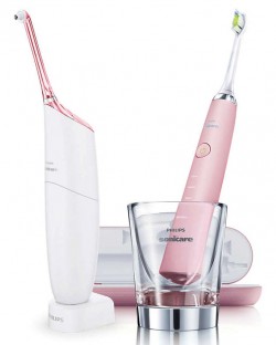 Комплект звукочестотна четка за зъби Philips Sonicare Diamond Clean розова и хидродуш AirFloss Ultra розов HX8391/02